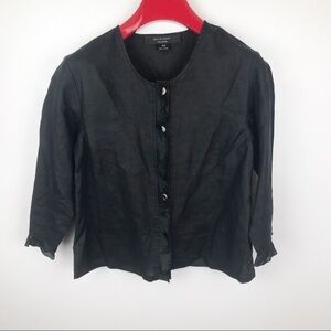 David Dart 100% Linen Button Down Black Shirt Sz Xs